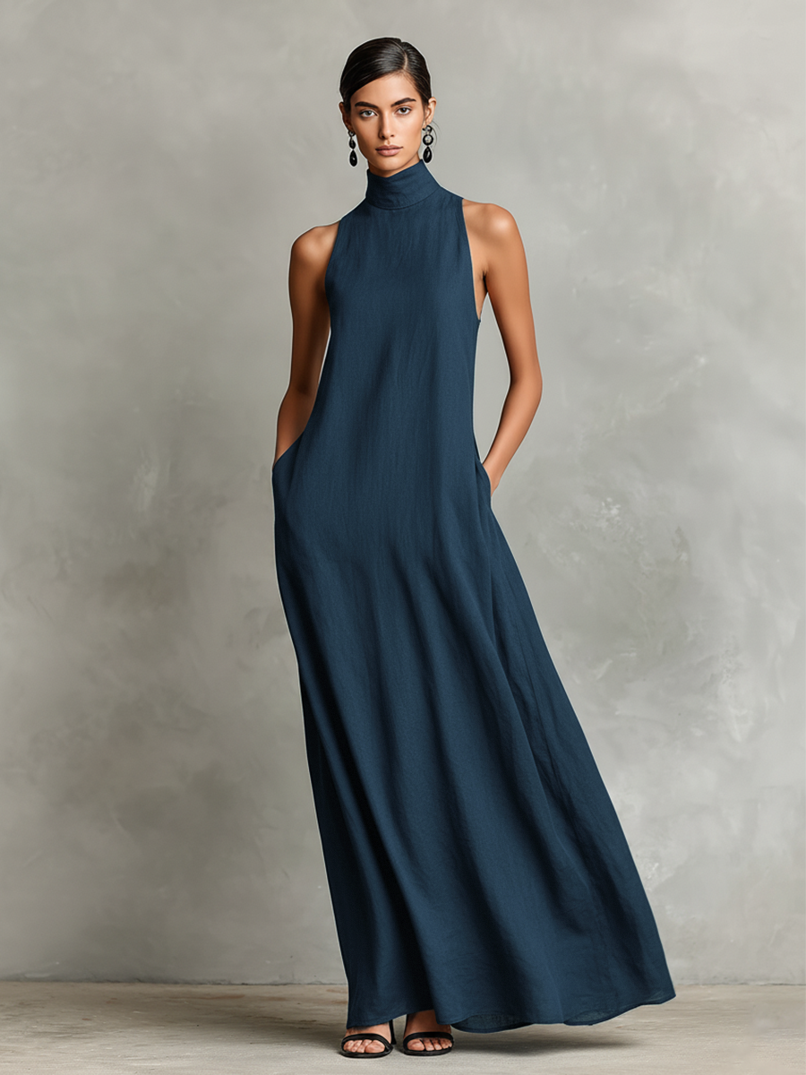 Haydée | Vestido Largo Minimalista de Cuello Alto