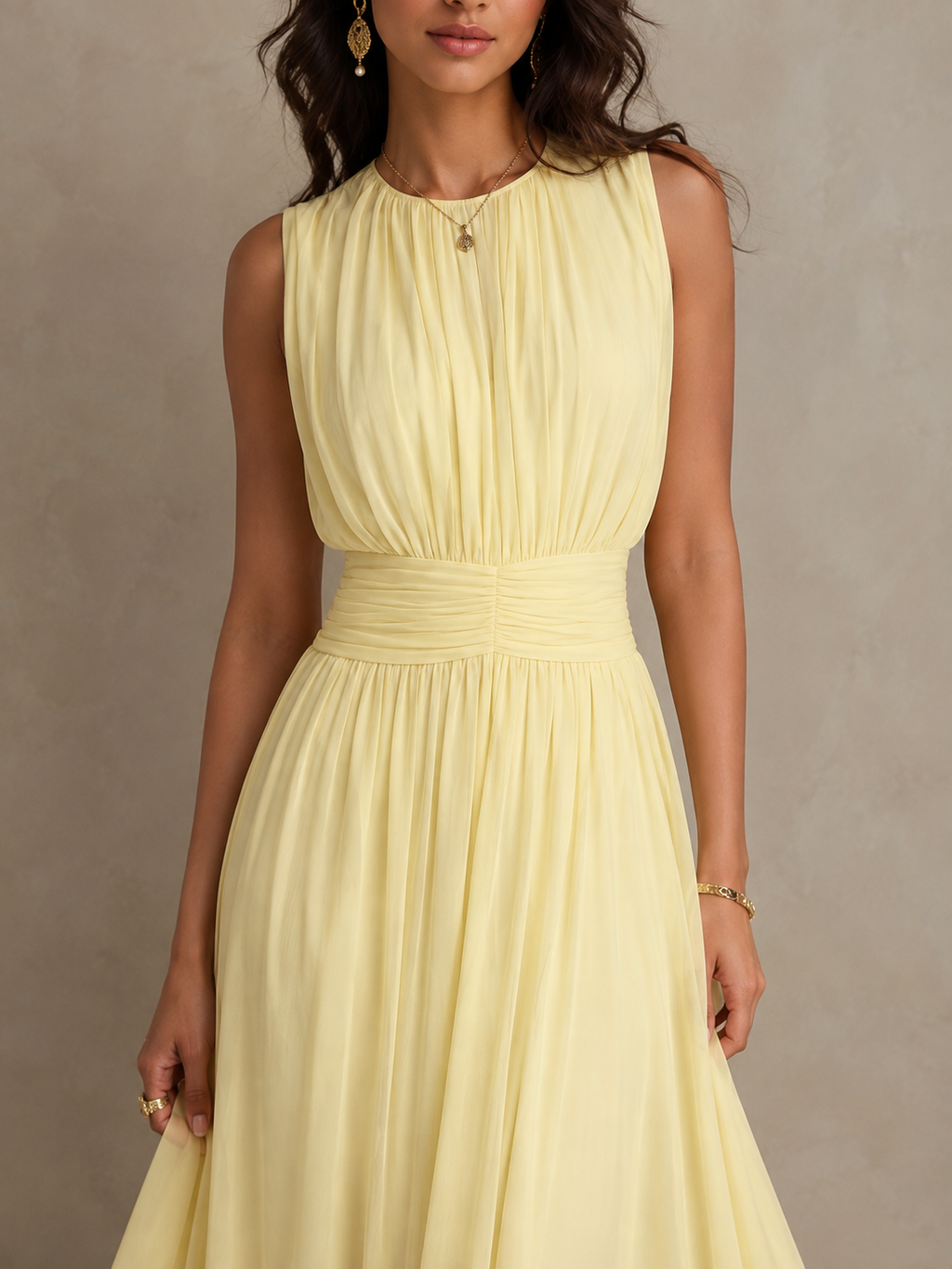 Isabel | Vestido Maxi sin Mangas con Cintura Fruncida