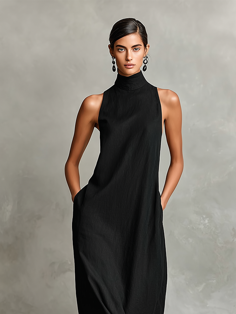 Haydée | Vestido Largo Minimalista de Cuello Alto