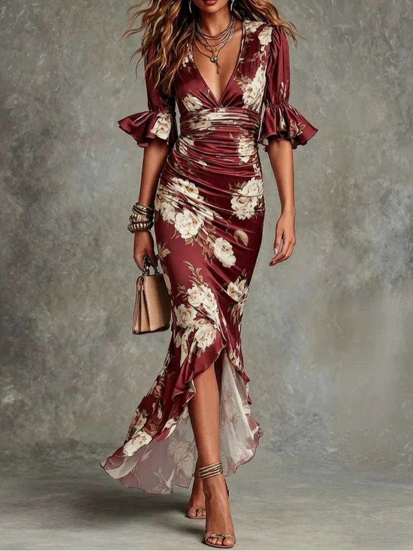 Nitza | Vestido Satinado con Estampado Floral