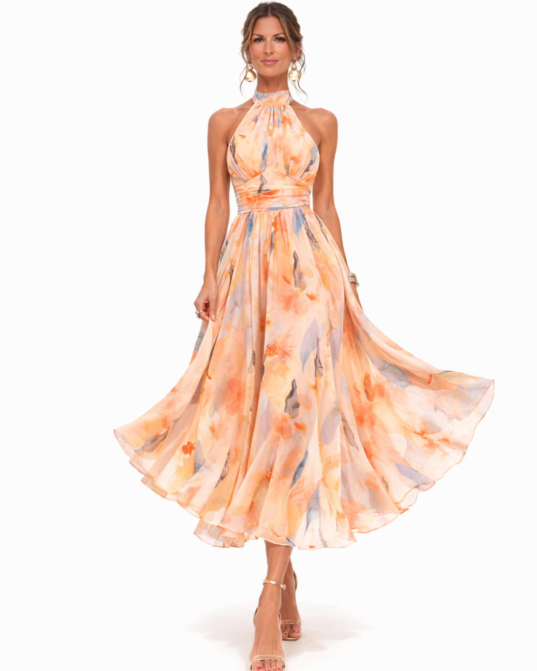 Aurelia | Vestido con Escote Halter y Estampado Acuarela