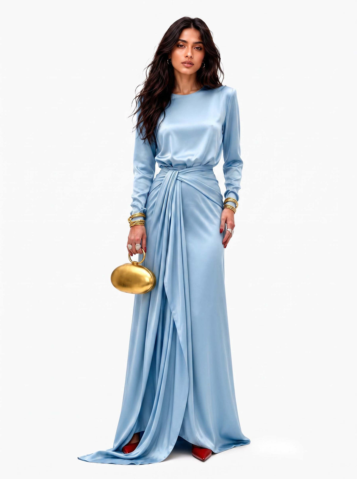 Mónica | Vestido Maxi de Satén Drapeado