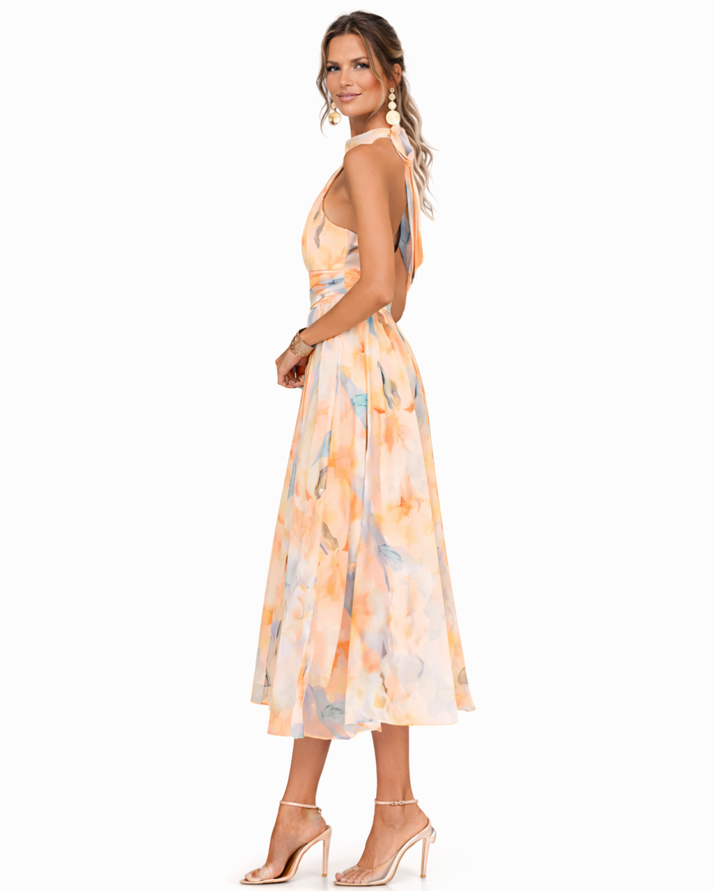 Aurelia | Vestido con Escote Halter y Estampado Acuarela