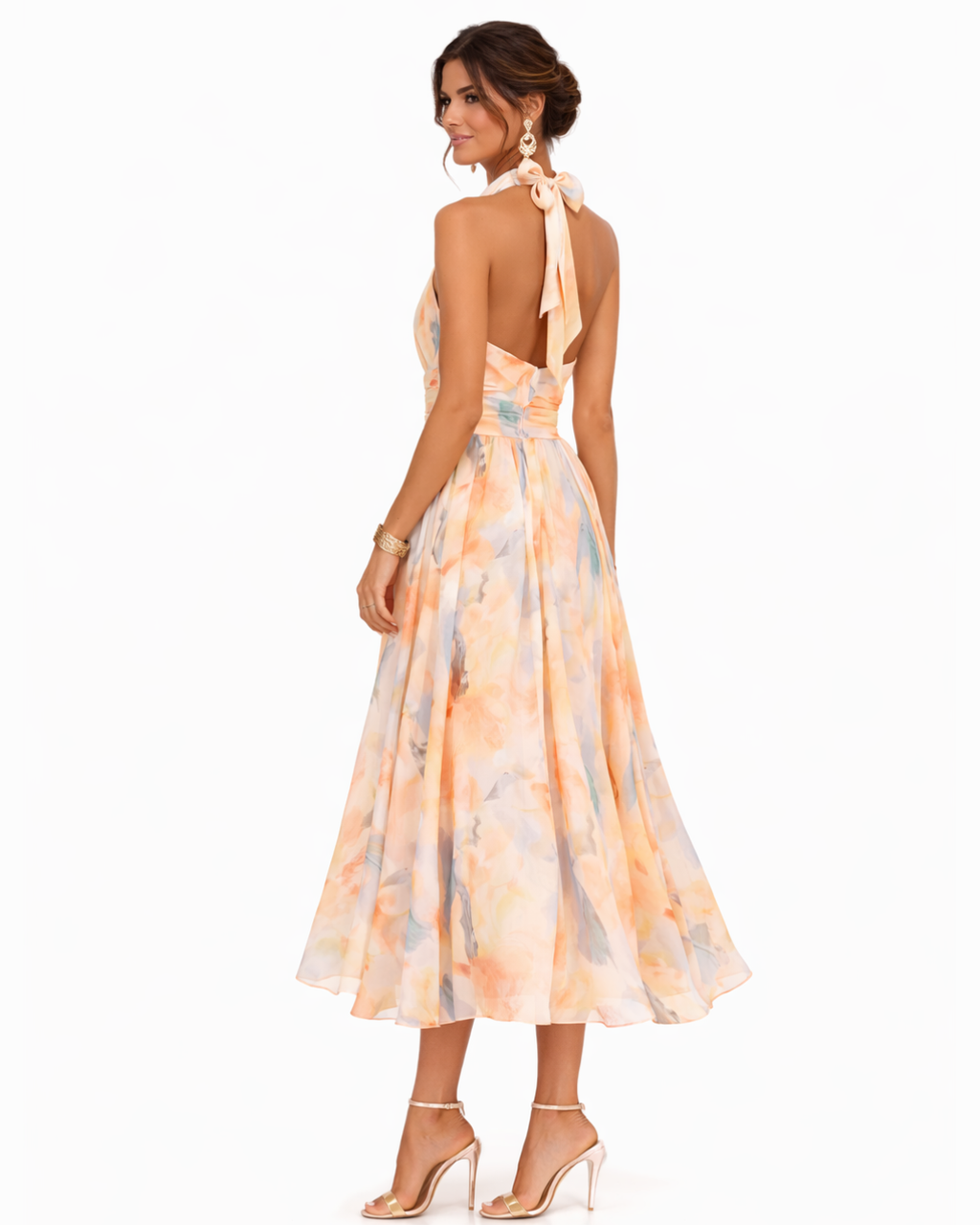 Aurelia | Vestido con Escote Halter y Estampado Acuarela