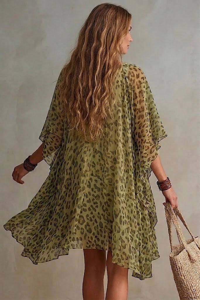Lizette | Vestido de Chifón Estampado de Leopardo con Escote en V
