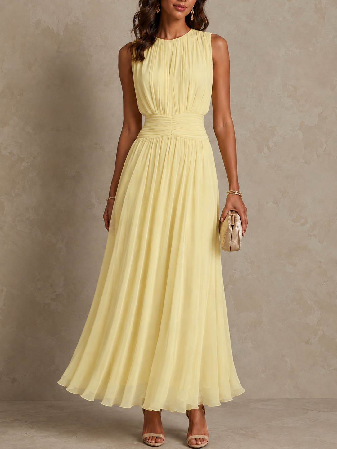 Isabel | Vestido Maxi sin Mangas con Cintura Fruncida