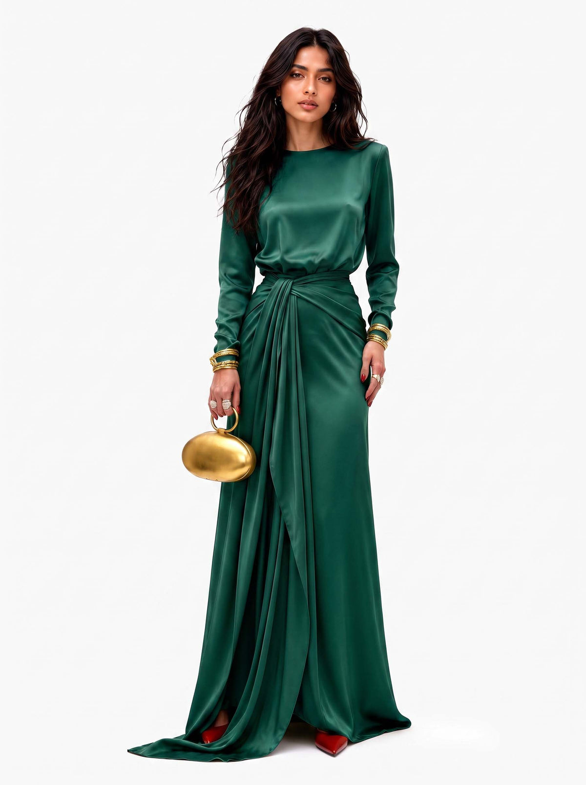 Mónica | Vestido Maxi de Satén Drapeado