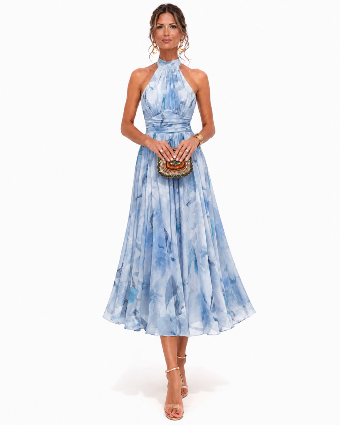 Aurelia | Vestido con Escote Halter y Estampado Acuarela