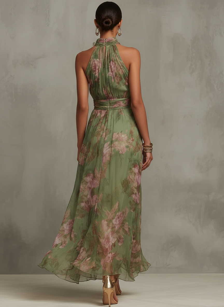 Yanira | Vestido Maxi Floral con Cuello Halter