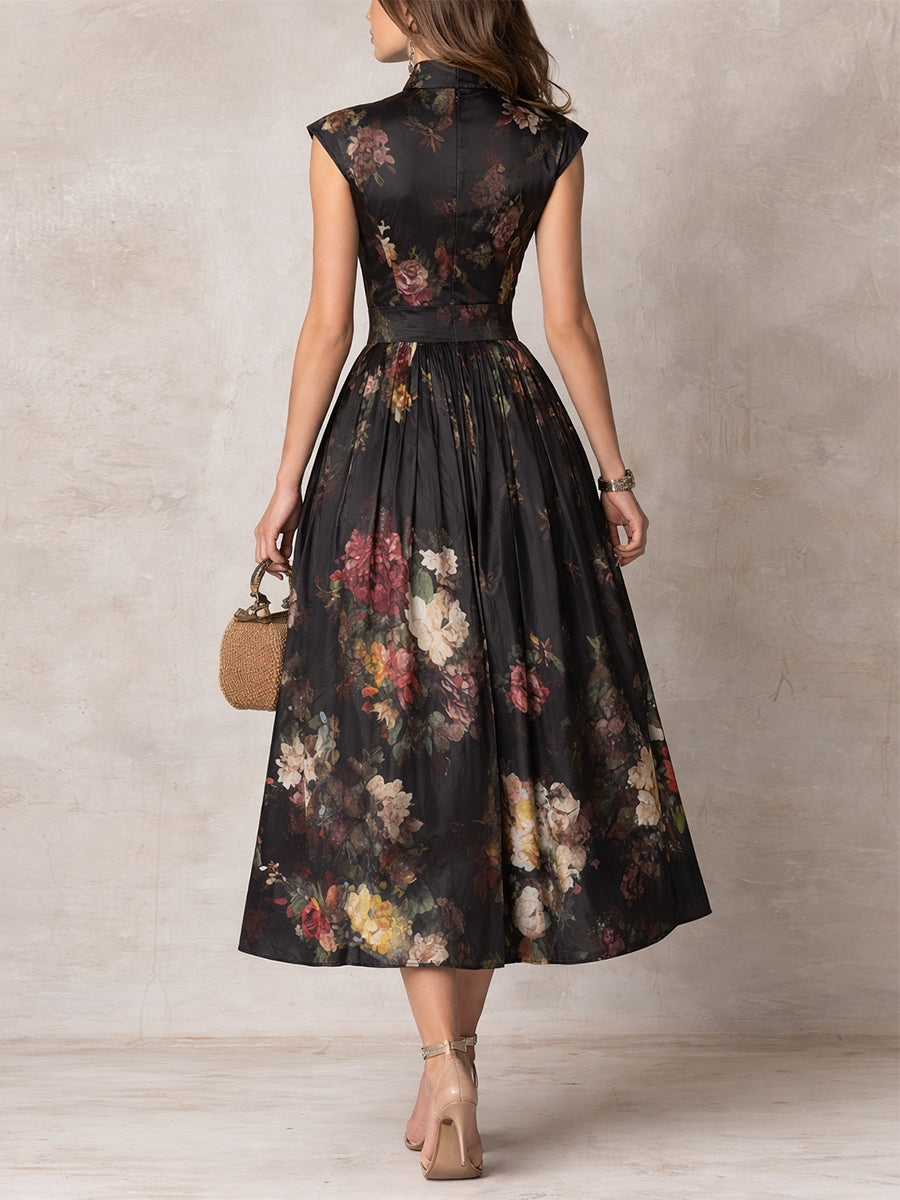 Ileana | Vestido Midi Floral de Satén