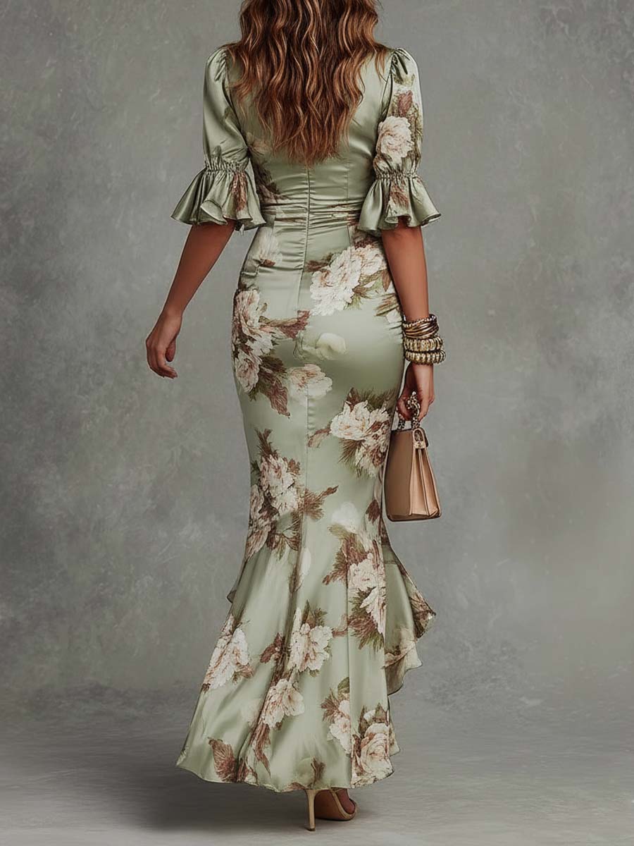 Nitza | Vestido Satinado con Estampado Floral