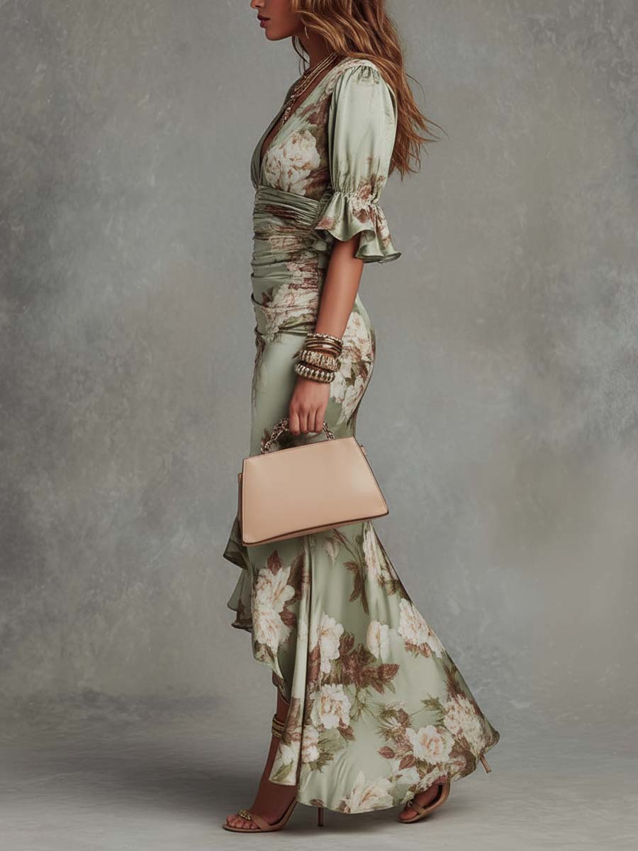 Nitza | Vestido Satinado con Estampado Floral