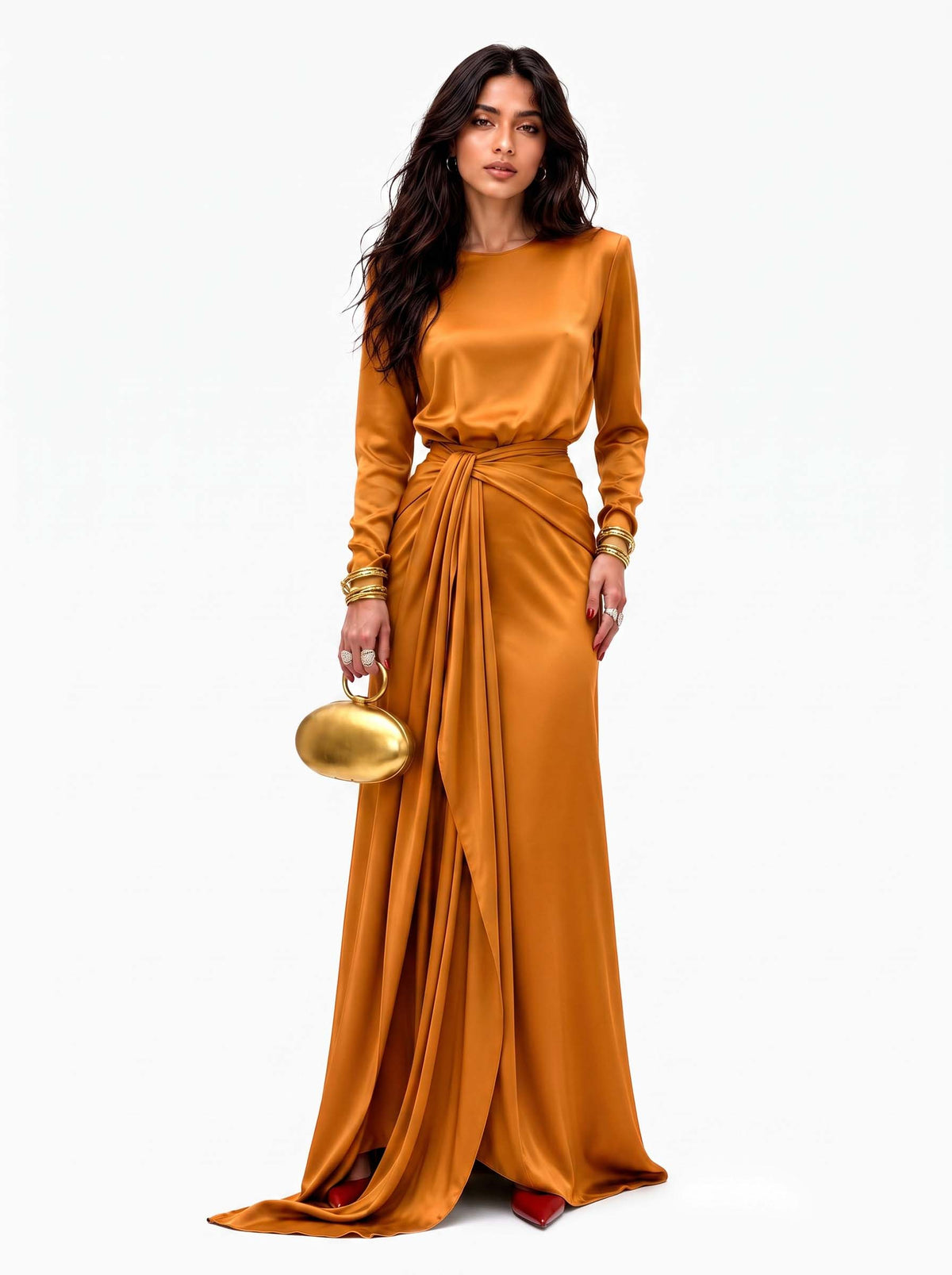 Mónica | Vestido Maxi de Satén Drapeado