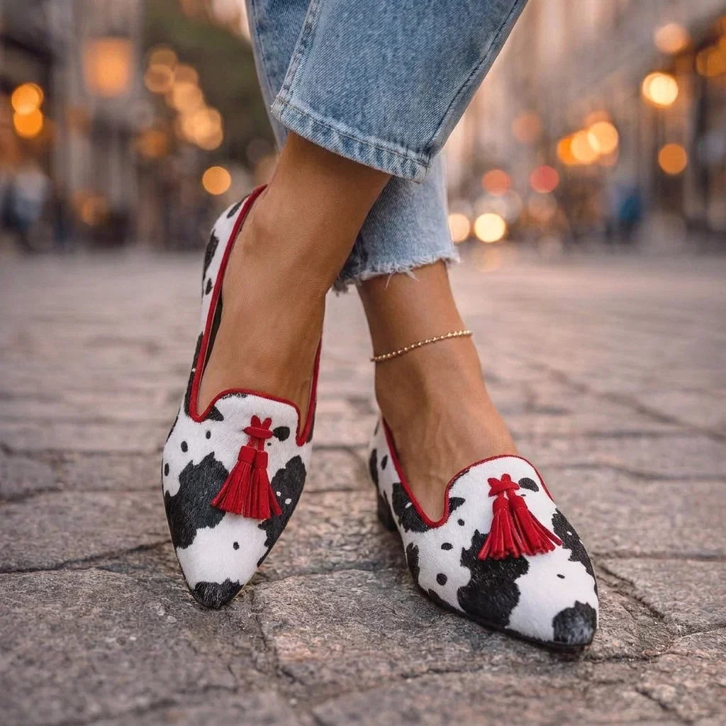 Dalia Mocasines con Borlas Oro y Leopardo