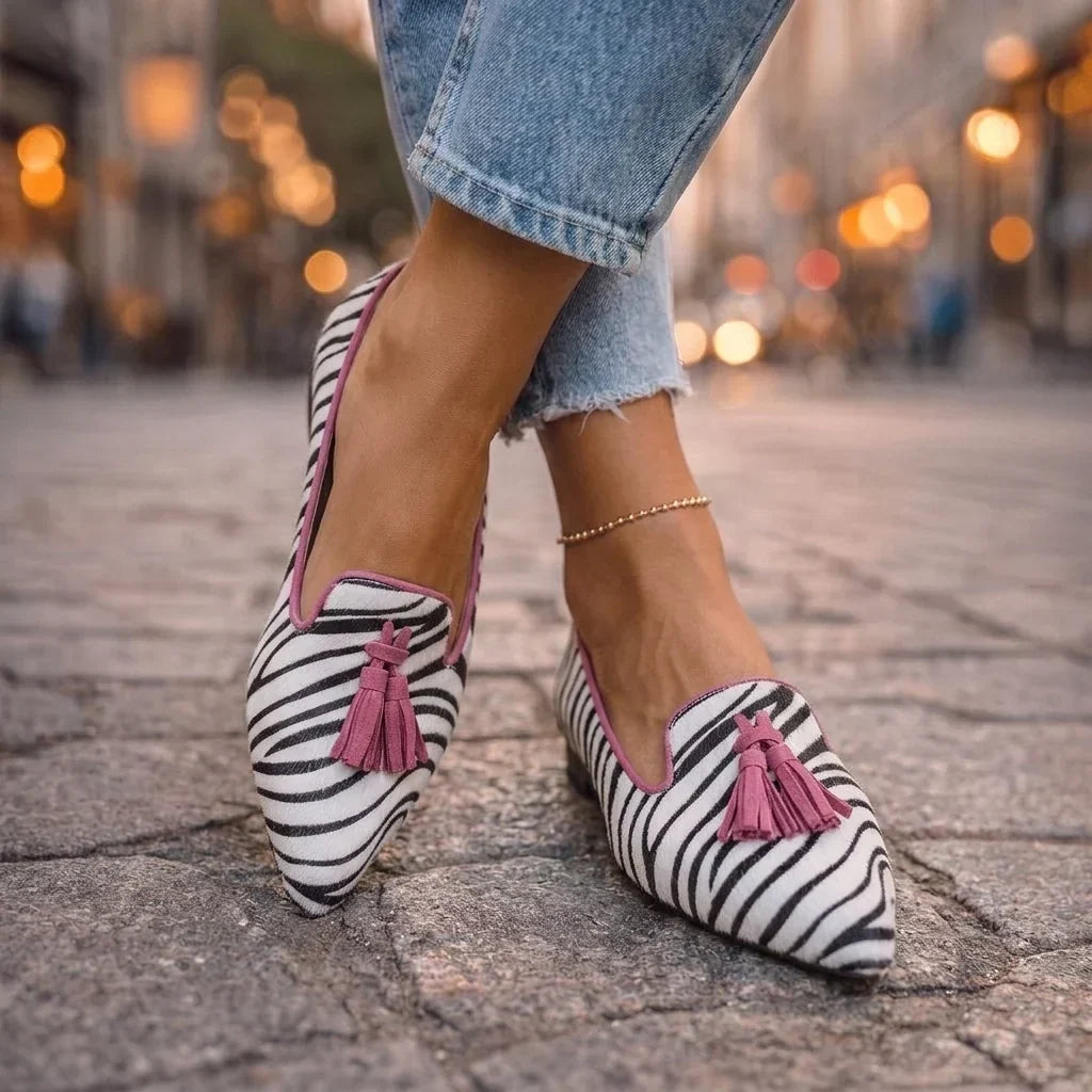 Dalia Mocasines con Borlas Oro y Leopardo