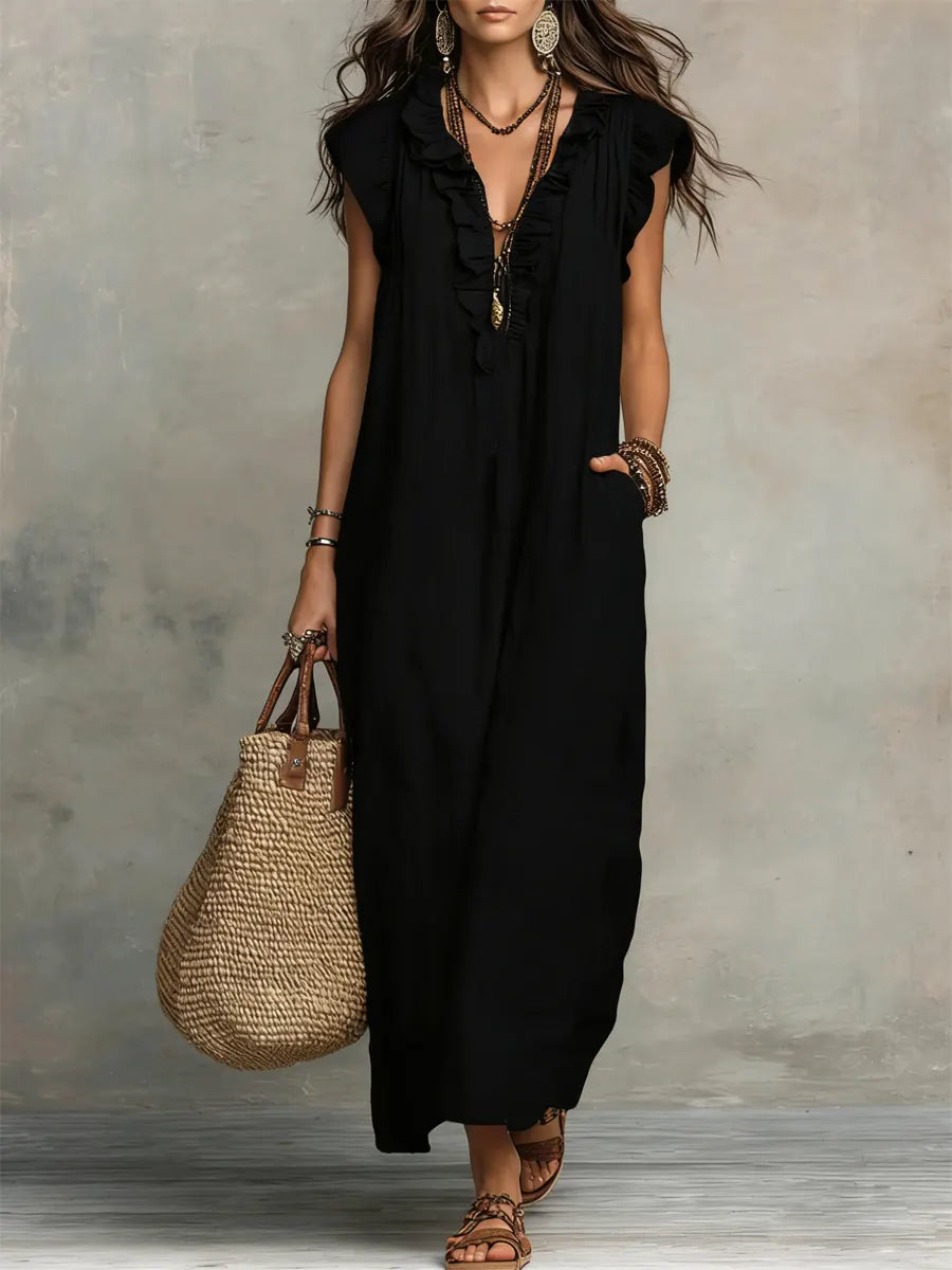 Arelis | Vestido Largo Boho de Lino