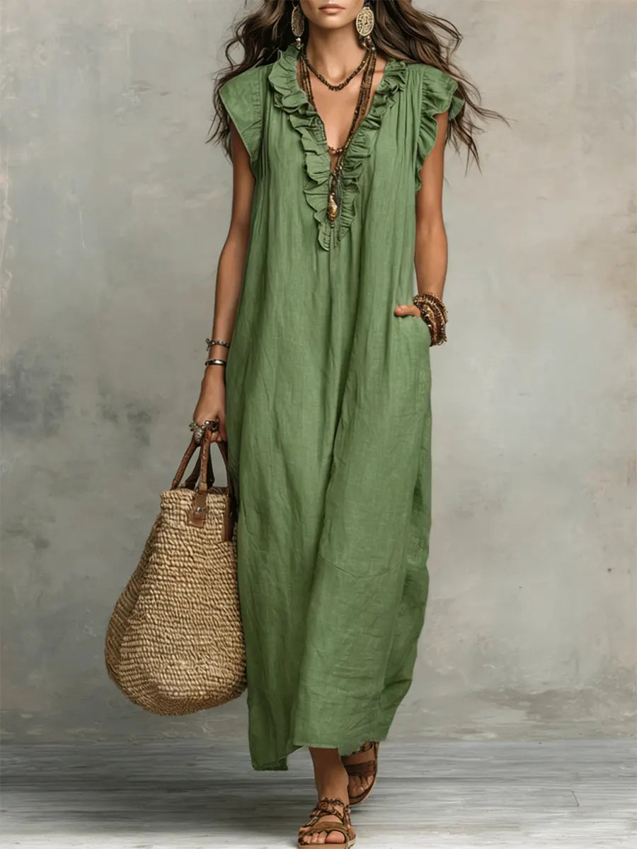 Arelis | Vestido Largo Boho de Lino