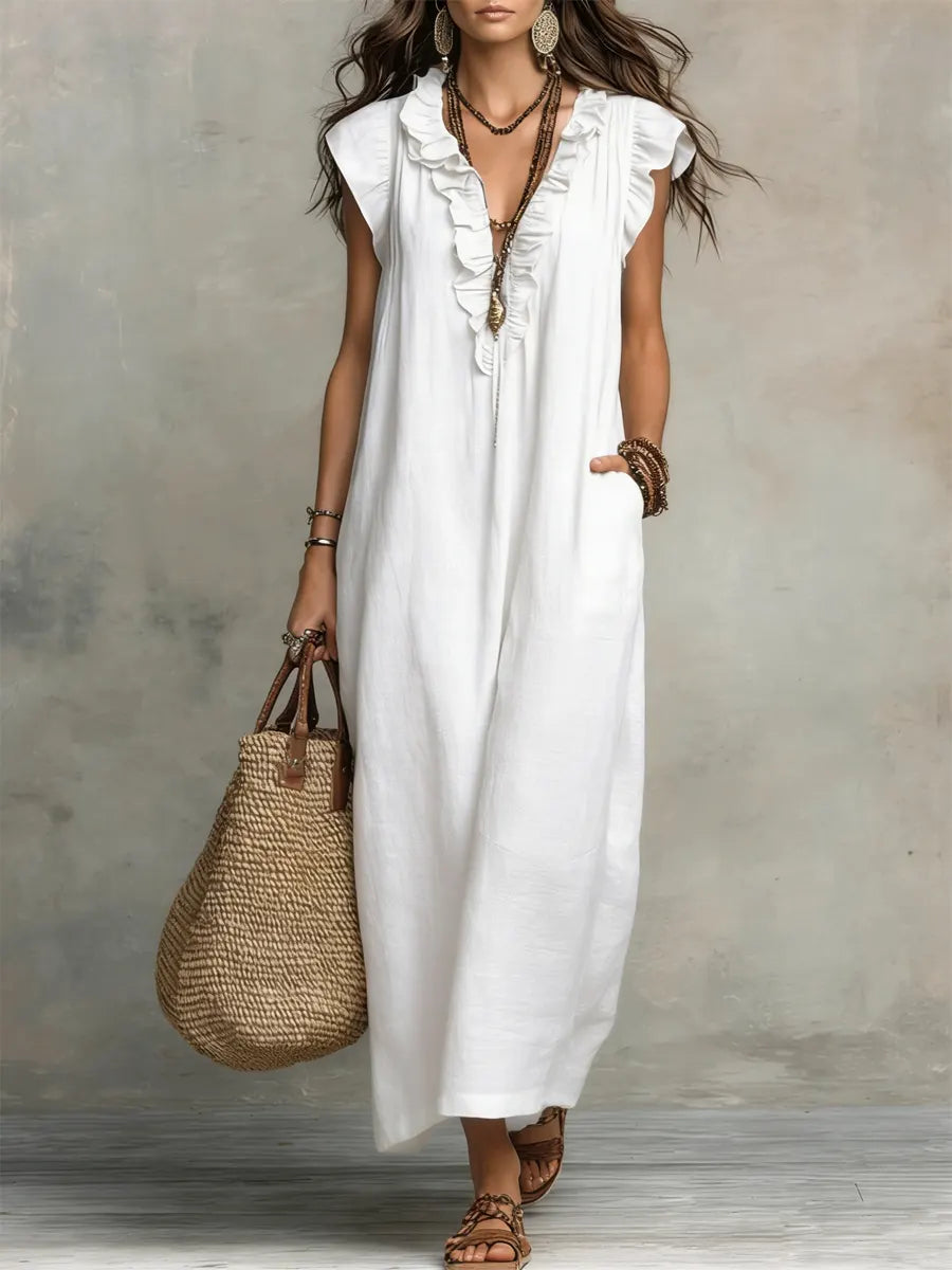 Arelis | Vestido Largo Boho de Lino