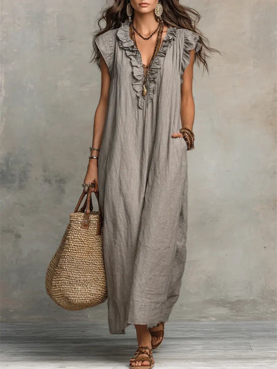 Arelis | Vestido Largo Boho de Lino