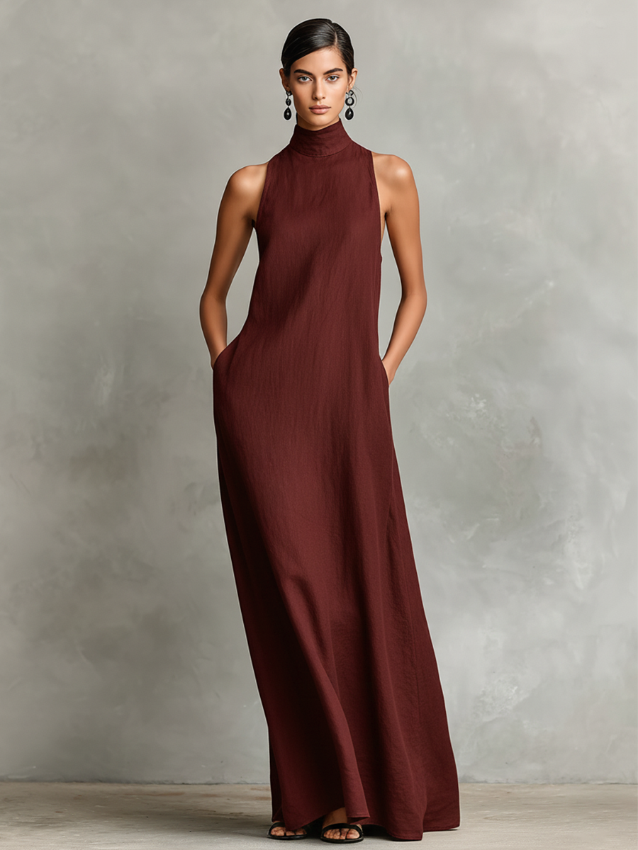 Haydée | Vestido Largo Minimalista de Cuello Alto