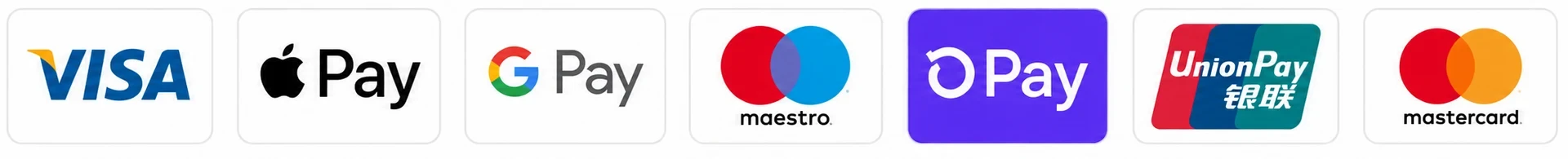 Visa, Apple Pay, Google Pay, Maestro, UnionPay y Mastercard